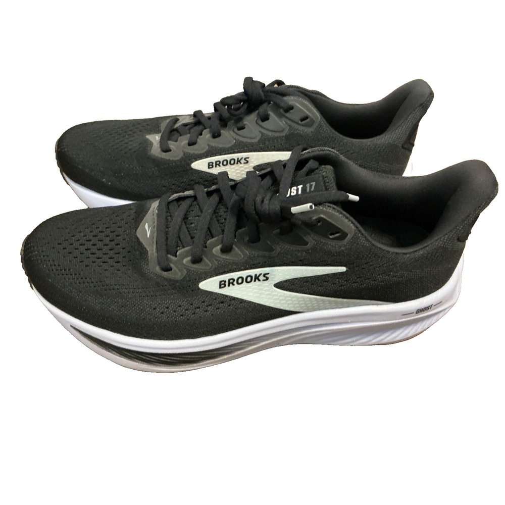 Brooks Ghost 17 Running Shoes Women 8 2E Black White Cream Road Walking Sneakers